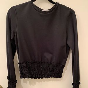 Zara Smocked Crewneck Long Sleeve Top